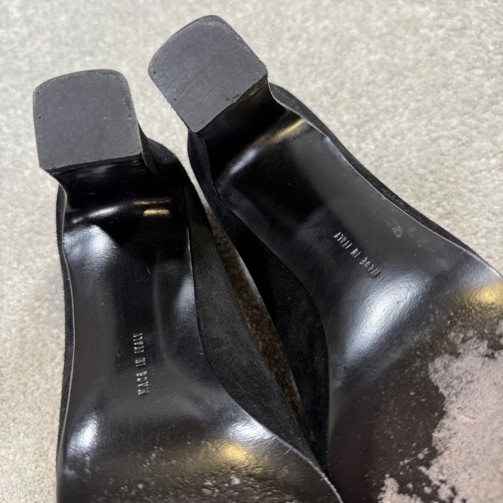 Vintage Salvatore Ferragamo Pilgrim Black Suede Block Heel Pump Buckle 8AA Italy - Picture 13 of 16
